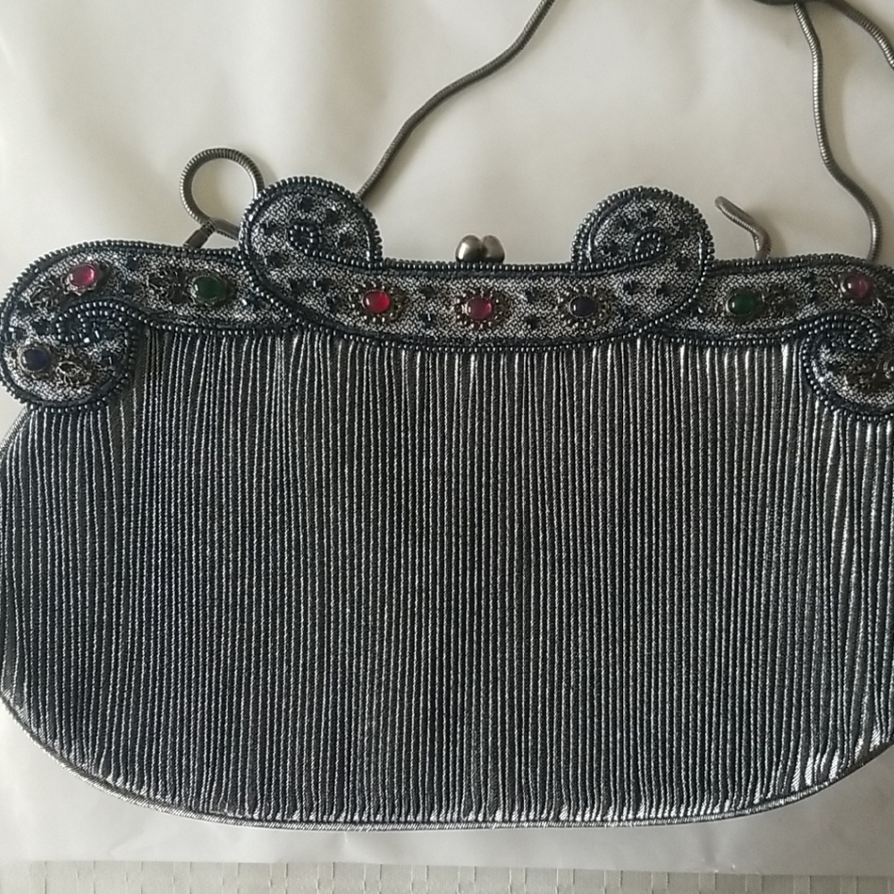 Chic Silver Embellished Women's Clutch